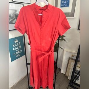 Lafayette 148 New York Vibrant Red Midi Dress Sz 10